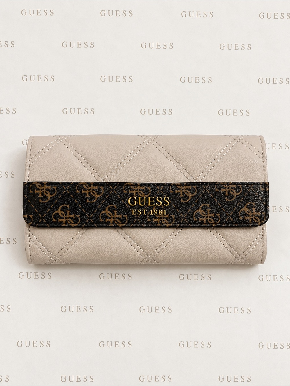 GUESS Quilted Wallet with Brown Logo Accent